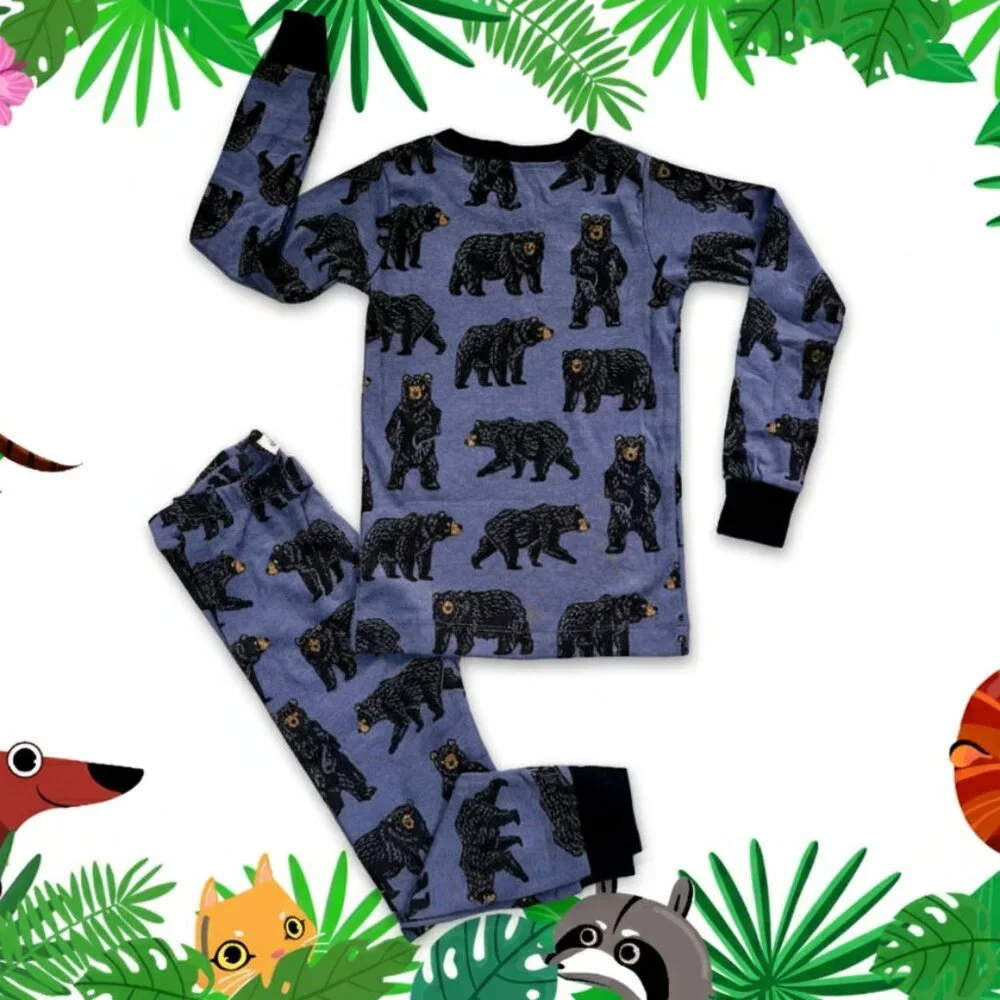 Kids Bear Print Pajama Set – Jungle Animal Cotton Nightwear NWT